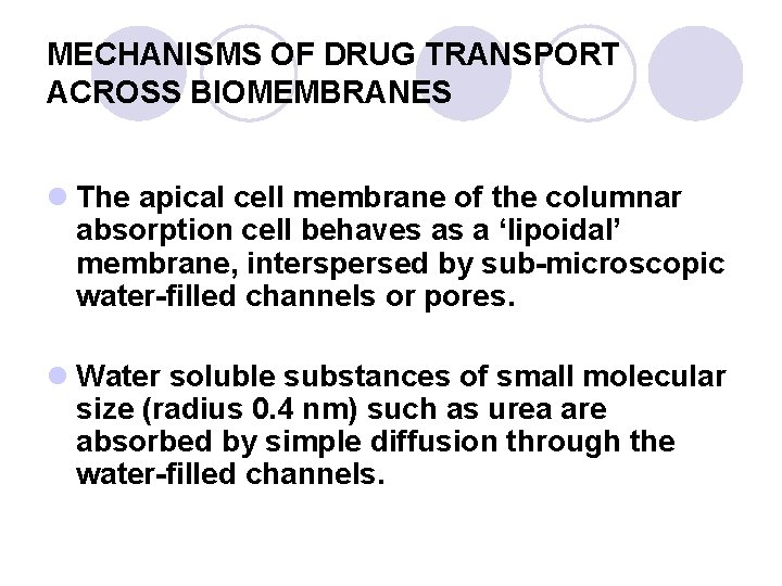 MECHANISMS OF DRUG TRANSPORT ACROSS BIOMEMBRANES l The apical cell membrane of the columnar