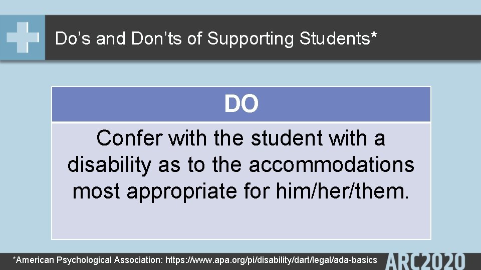 Do’s and Don’ts of Supporting Students* DO Confer with the student with a disability