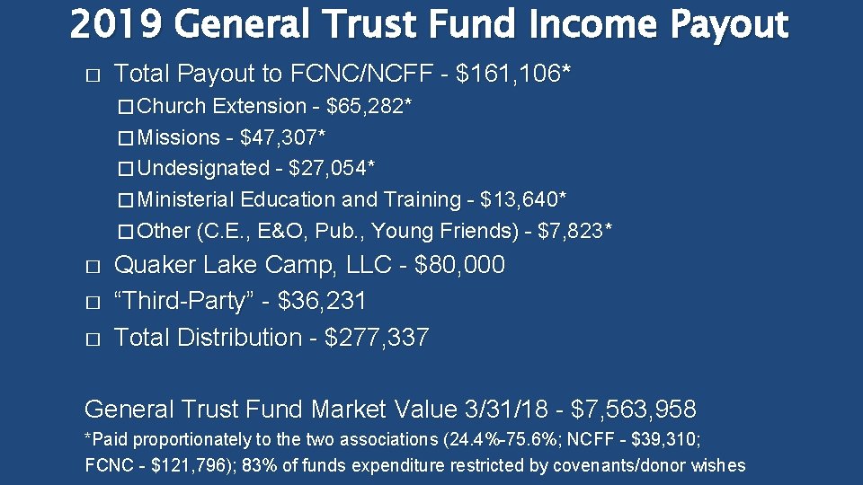 2019 General Trust Fund Income Payout � Total Payout to FCNC/NCFF - $161, 106*