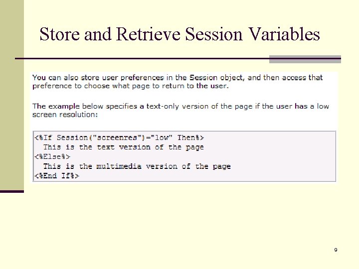 Store and Retrieve Session Variables 9 