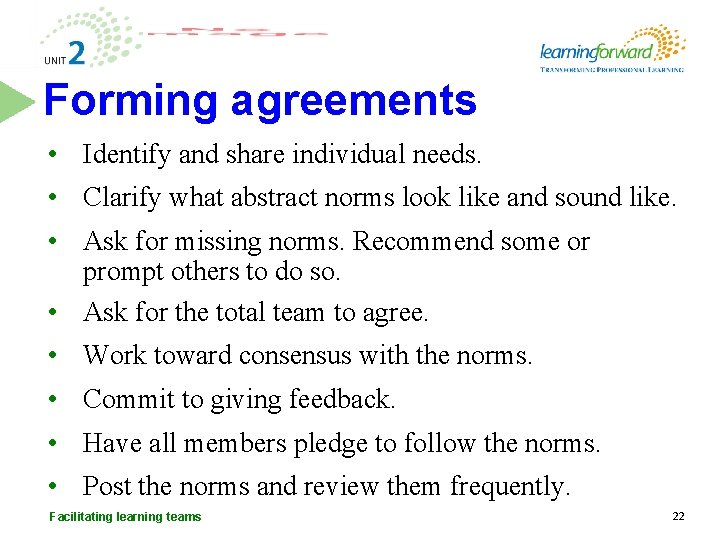 Forming agreements • Identify and share individual needs. • Clarify what abstract norms look