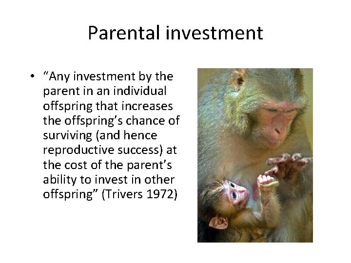 Parental investment • “Any investment by the parent in an individual offspring that increases