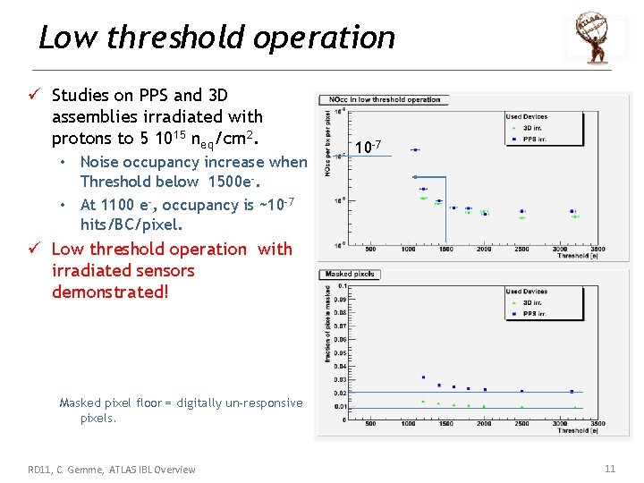 Low threshold operation ü Studies on PPS and 3 D assemblies irradiated with protons