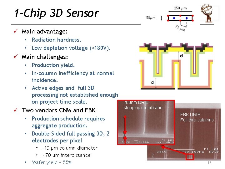 1 -Chip 3 D Sensor ü Main advantage: • Radiation hardness. • Low depletion