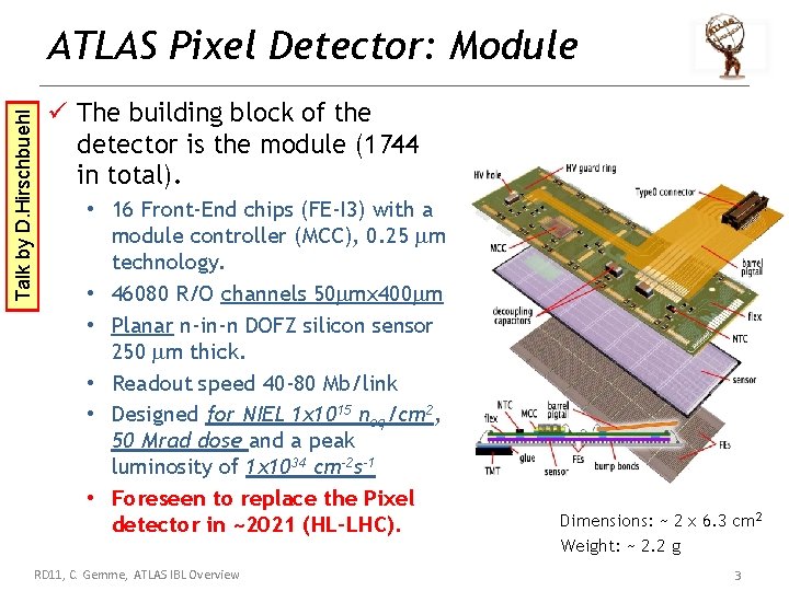 Talk by D. Hirschbuehl ATLAS Pixel Detector: Module ü The building block of the