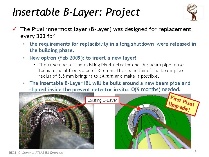 Insertable B-Layer: Project ü The Pixel innermost layer (B-layer) was designed for replacement every