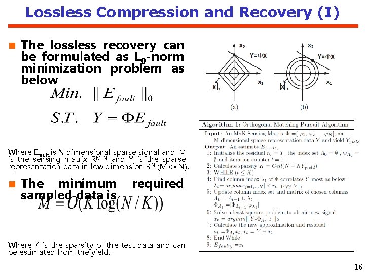 Lossless Compression and Recovery (I) The lossless recovery can be formulated as L 0
