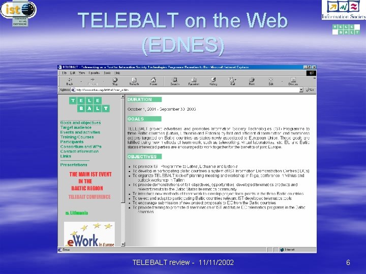 TELEBALT on the Web (EDNES) TELEBALT review - 11/11/2002 6 