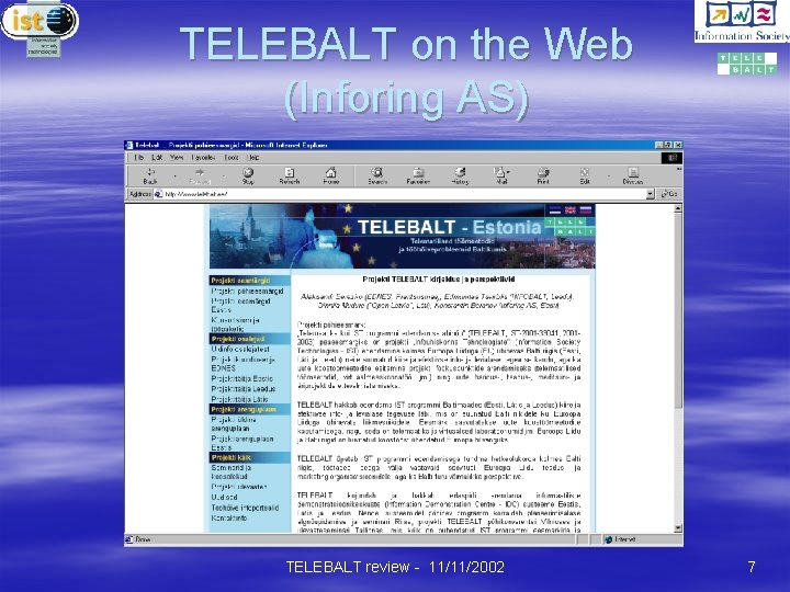 TELEBALT on the Web (Inforing AS) TELEBALT review - 11/11/2002 7 