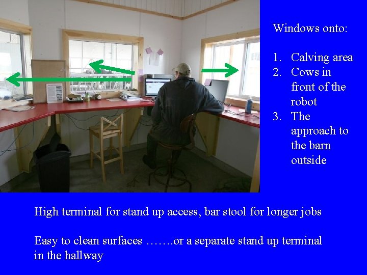 Windows onto: 1. Calving area 2. Cows in front of the robot 3. The Windows onto: 1. Calving area 2. Cows in front of the robot 3. The