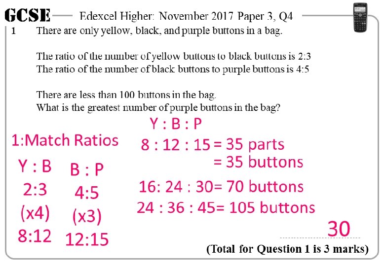 GCSE 1 Edexcel Higher: November 2017 Paper 3, Q 4 There are only yellow,