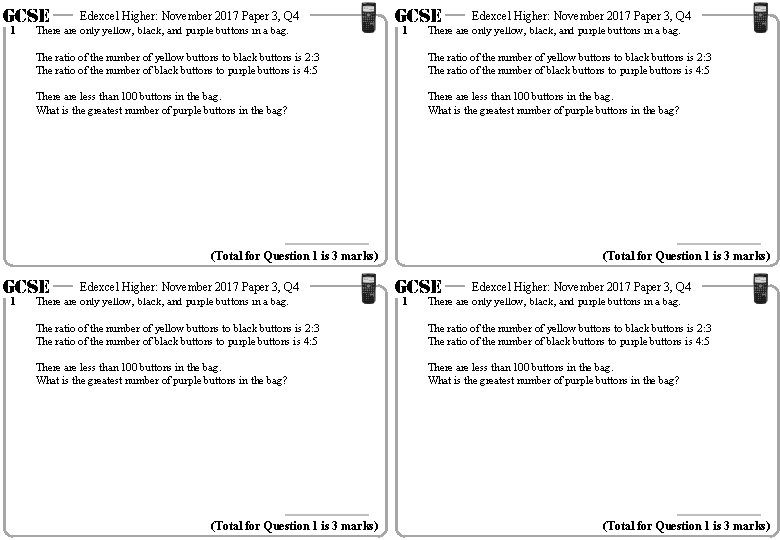 GCSE 1 Edexcel Higher: November 2017 Paper 3, Q 4 There are only yellow,