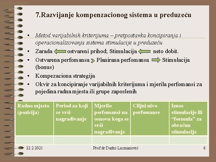 7. Razvijanje kompenzacionog sistema u preduzeću • Metod varijabilnih kriterijuma – pretpostavka koncipiranja i