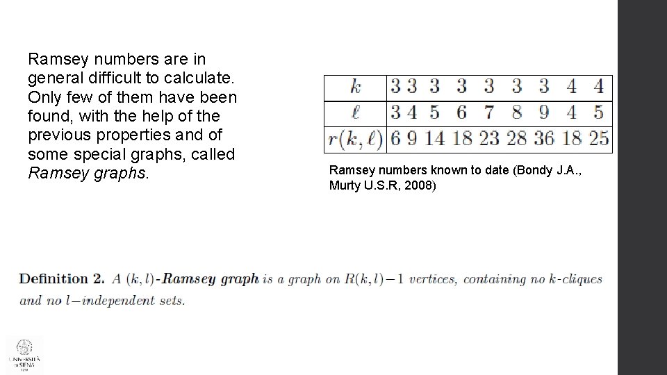 Ramsey numbers are in general difficult to calculate. Only few of them have been