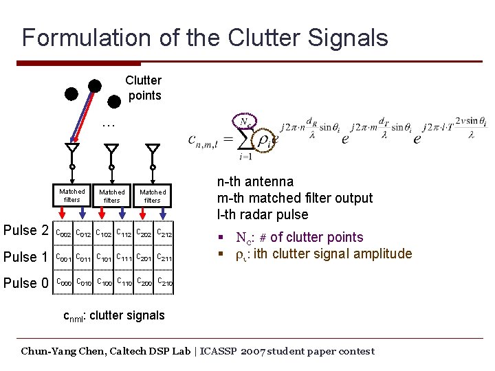 Formulation of the Clutter Signals Clutter points … Matched filters Pulse 2 c 002