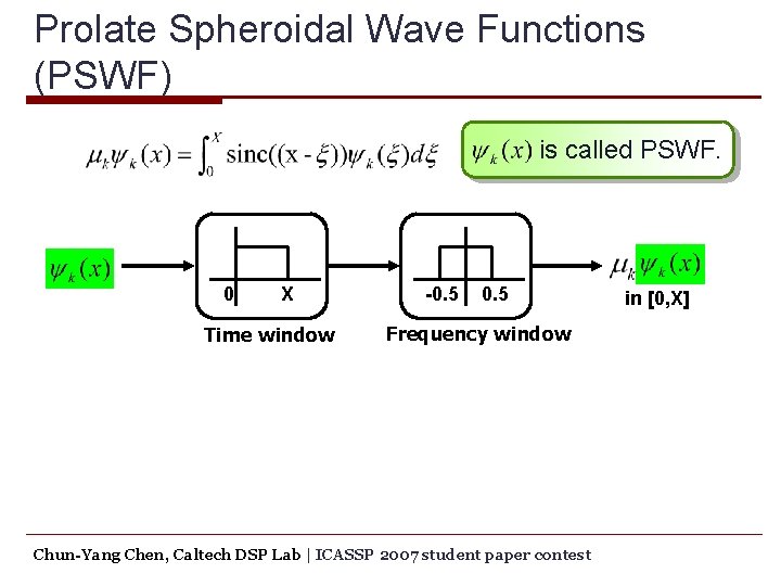 Prolate Spheroidal Wave Functions (PSWF) is called PSWF. 0 X Time window -0. 5