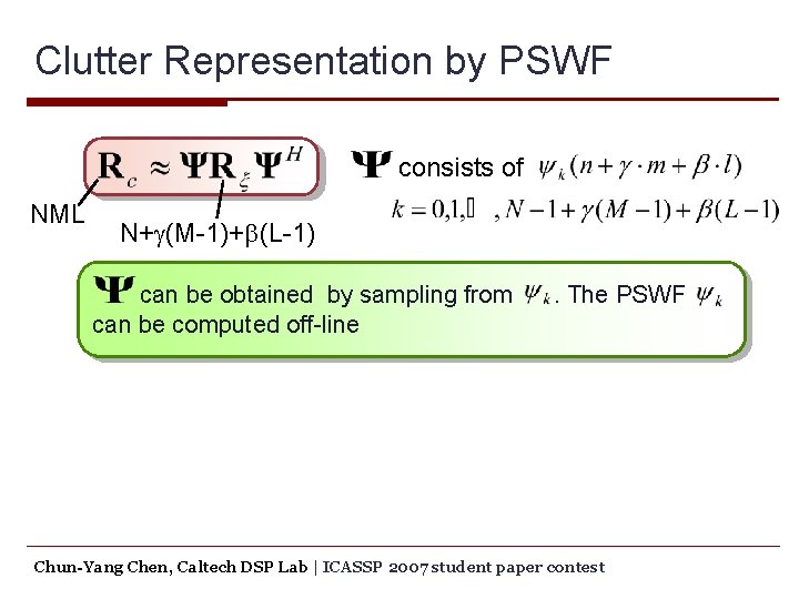 Clutter Representation by PSWF consists of NML N+g(M-1)+b(L-1) can be obtained by sampling from