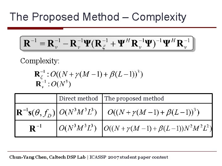 The Proposed Method – Complexity: Direct method The proposed method Chun-Yang Chen, Caltech DSP