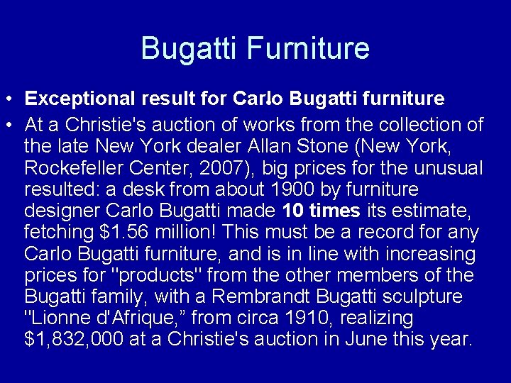 Bugatti Furniture • Exceptional result for Carlo • Bugatti furniture • At a Christie's