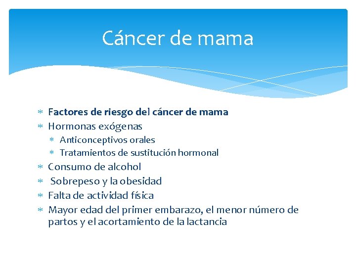 Cáncer de mama Factores de riesgo del cáncer de mama Hormonas exógenas Anticonceptivos orales