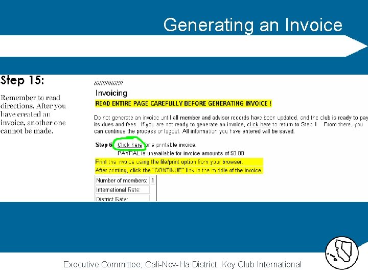 Generating an Invoice Executive Committee, Cali-Nev-Ha District, Key Club International 