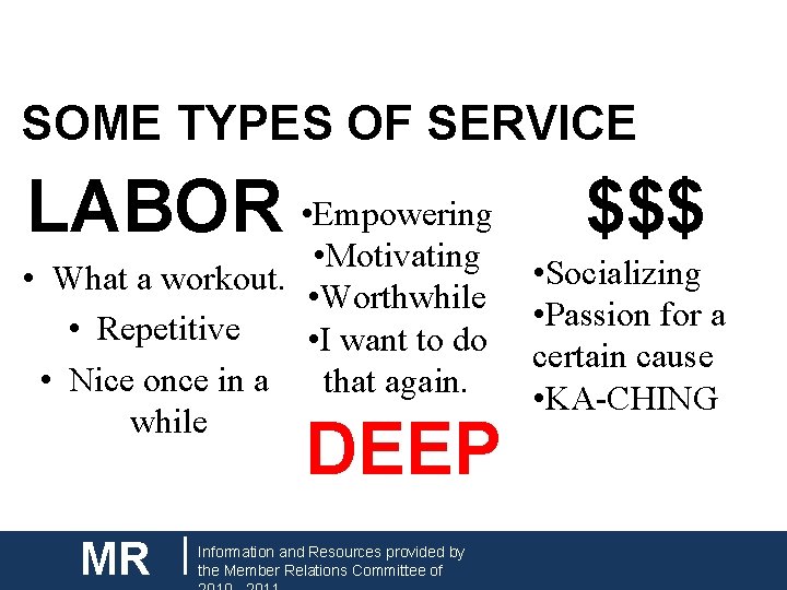 CNH| KEY CLUB SOME TYPES OF SERVICE LABOR • Empowering • Motivating • What