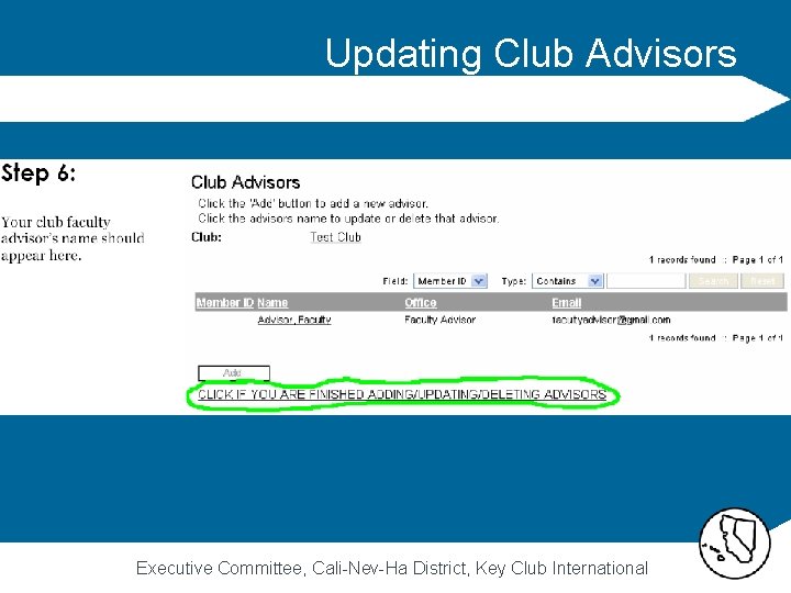 Updating Club Advisors Executive Committee, Cali-Nev-Ha District, Key Club International 