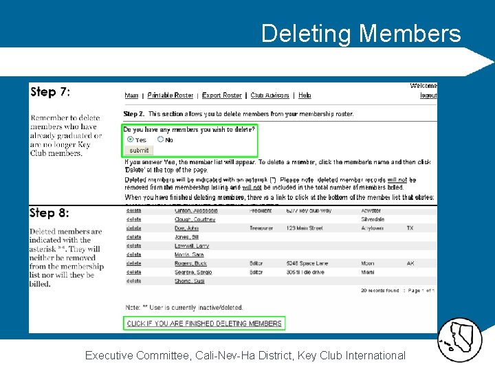 Deleting Members Executive Committee, Cali-Nev-Ha District, Key Club International 