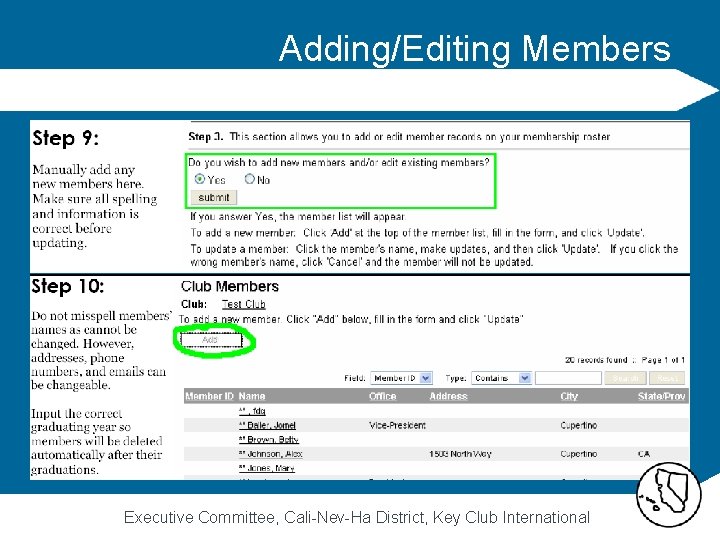 Adding/Editing Members Executive Committee, Cali-Nev-Ha District, Key Club International 