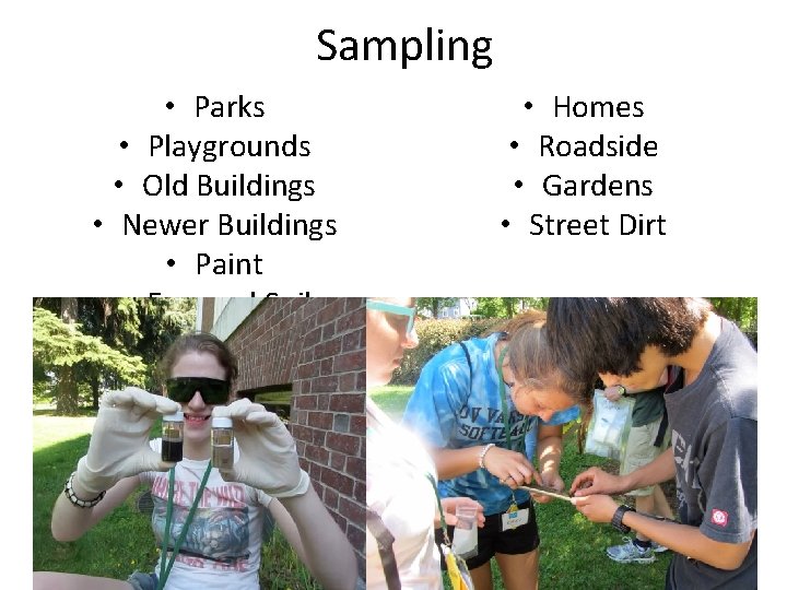 Sampling • Parks • Playgrounds • Old Buildings • Newer Buildings • Paint •