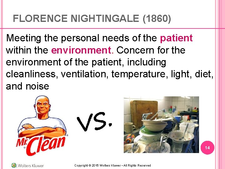 FLORENCE NIGHTINGALE (1860) Meeting the personal needs of the patient within the environment. Concern