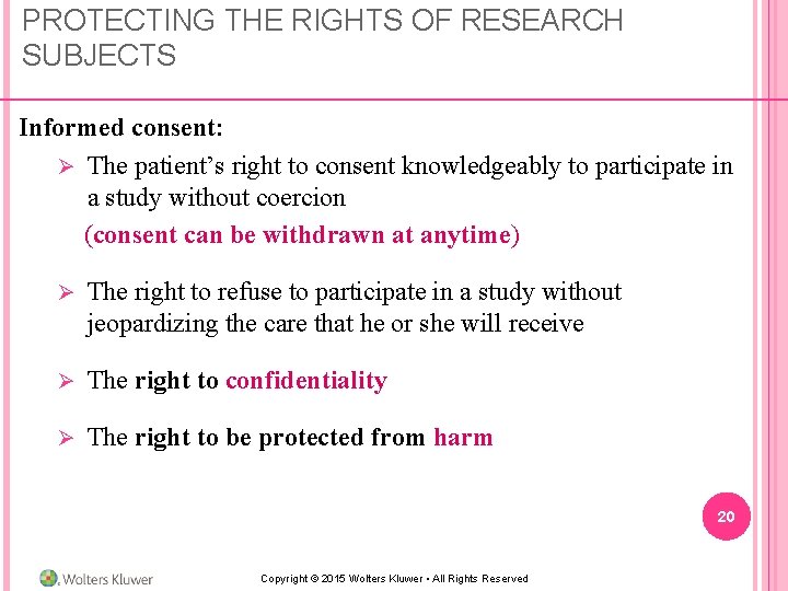 PROTECTING THE RIGHTS OF RESEARCH SUBJECTS Informed consent: Ø The patient’s right to consent PROTECTING THE RIGHTS OF RESEARCH SUBJECTS Informed consent: Ø The patient’s right to consent