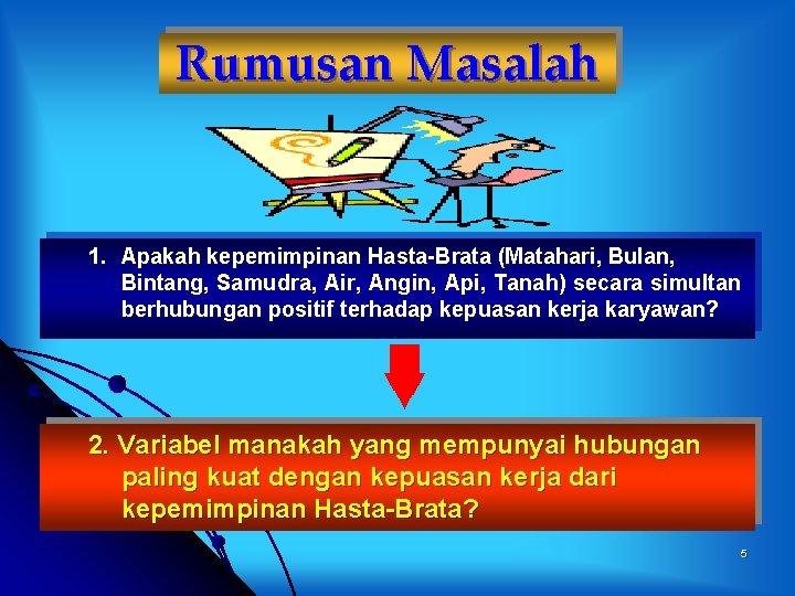 Rumusan Masalah 1. Apakah kepemimpinan Hasta-Brata (Matahari, Bulan, Bintang, Samudra, Air, Angin, Api, Tanah)