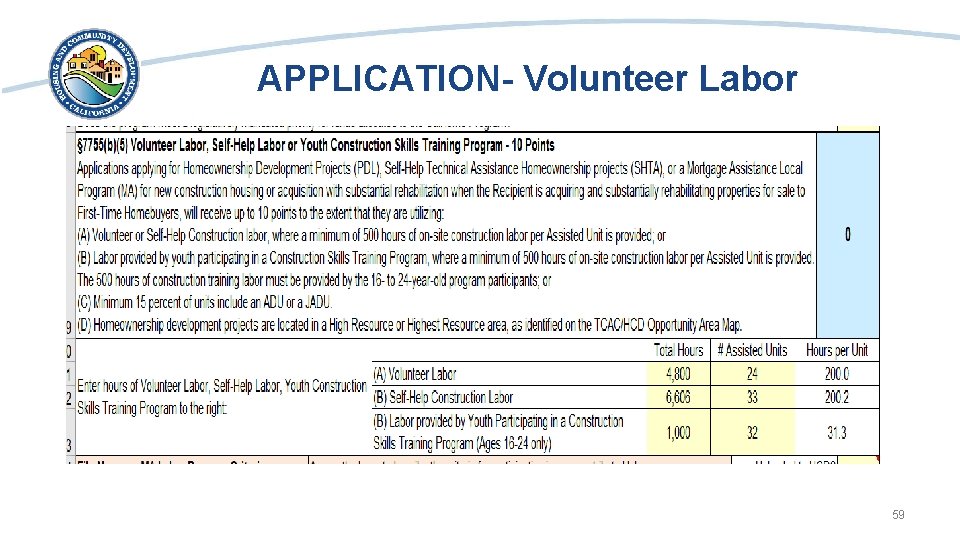APPLICATION- Volunteer Labor • Screen shot of volunteer labor 59 