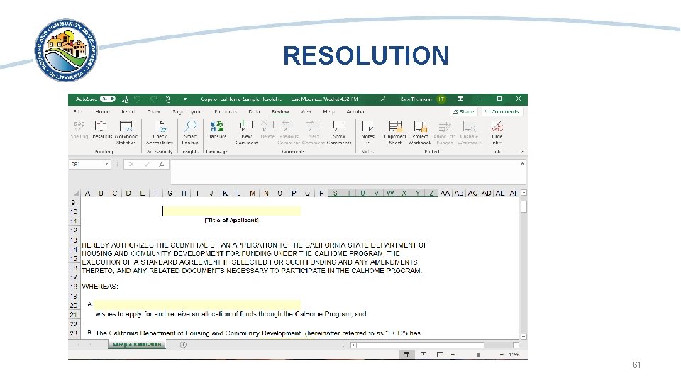 RESOLUTION • Screen shot of the sample resolution 61 