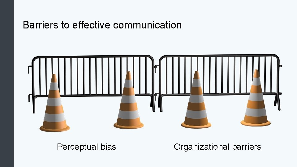 Barriers to effective communication Perceptual bias Organizational barriers 