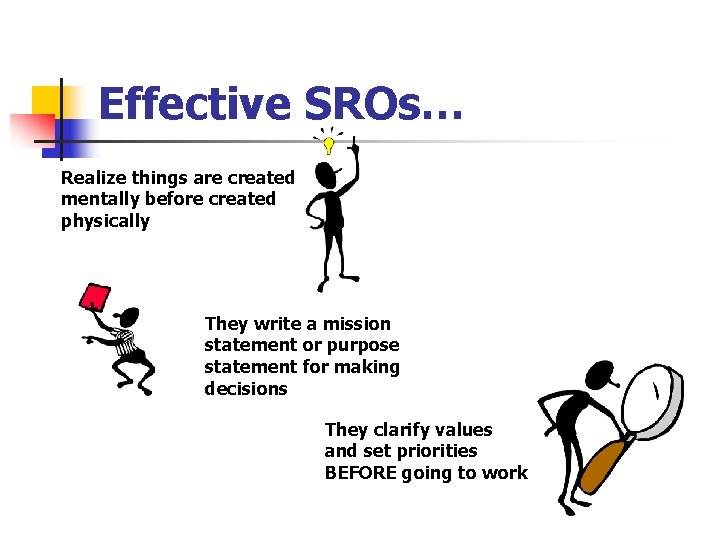 Effective SROs… Realize things are created mentally before created physically They write a mission