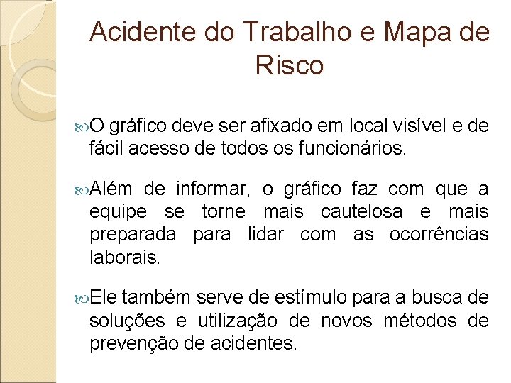 Acidente do Trabalho e Mapa de Risco O gráfico deve ser afixado em local