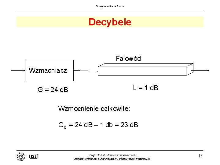 Szumy w układach w. cz. Decybele Falowód Wzmacniacz L = 1 d. B G