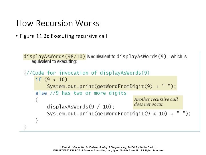 How Recursion Works • Figure 11. 2 c Executing recursive call JAVA: An Introduction