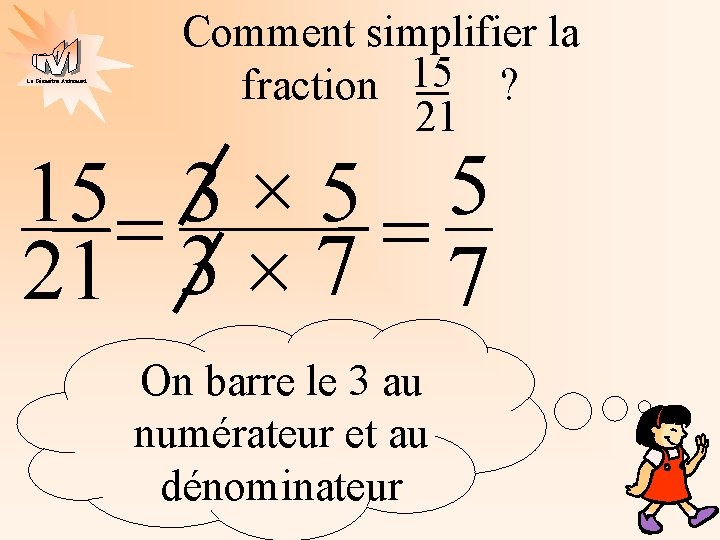 La Géométrie Autrement Comment simplifier la fraction 15 ? 21 15= 3 × 5