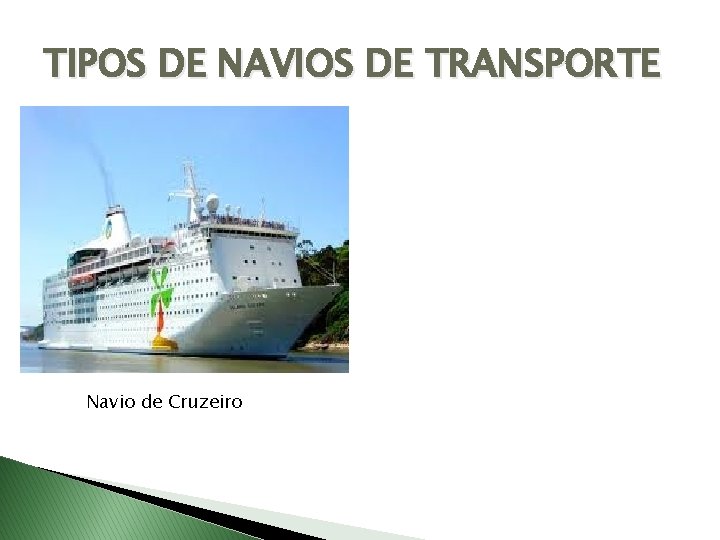 TIPOS DE NAVIOS DE TRANSPORTE Navio de Cruzeiro 