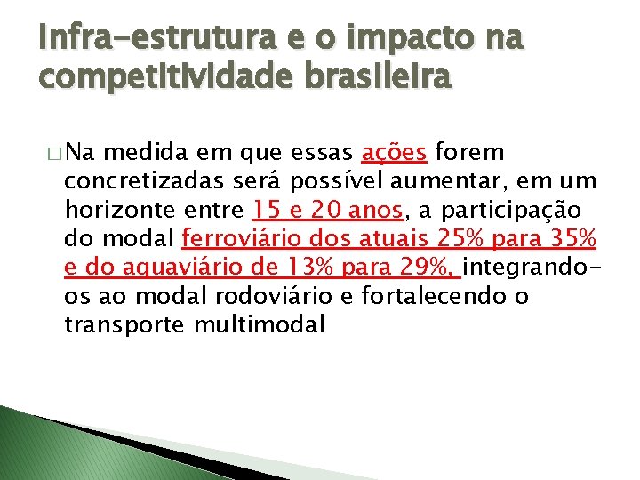 Infra-estrutura e o impacto na competitividade brasileira � Na medida em que essas ações