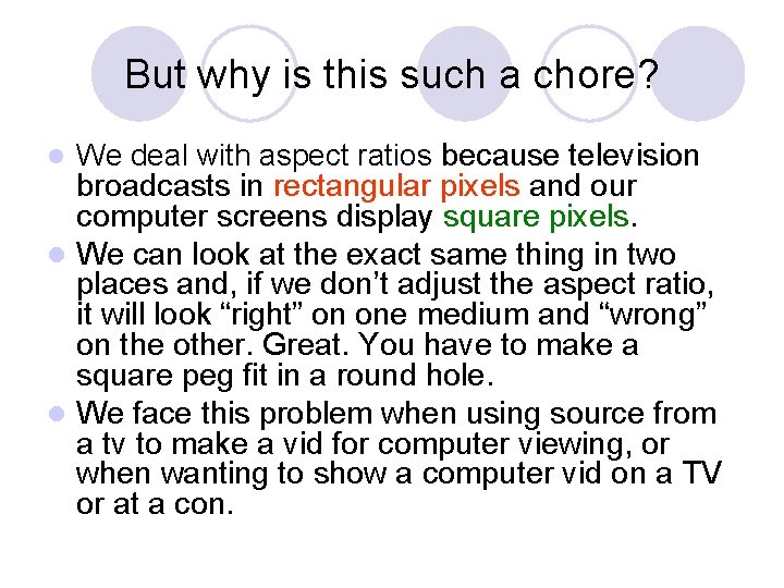 But why is this such a chore? We deal with aspect ratios because television