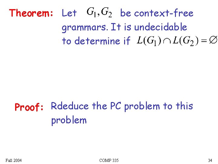 be context-free Theorem: Let grammars. It is undecidable to determine if Proof: Rdeduce the