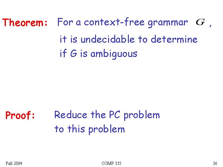 Theorem: For a context-free grammar , it is undecidable to determine if G is