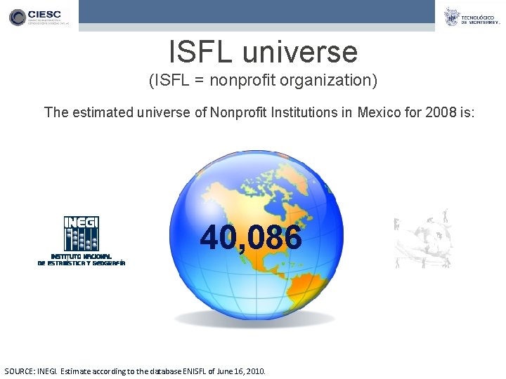 ISFL universe (ISFL = nonprofit organization) The estimated universe of Nonprofit Institutions in Mexico