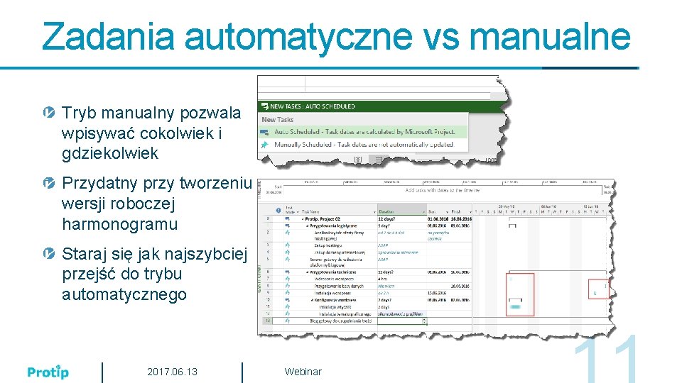 Zadania automatyczne vs manualne Tryb manualny pozwala wpisywać cokolwiek i gdziekolwiek Przydatny przy tworzeniu