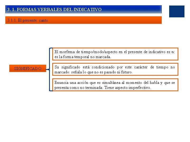 3. 1. FORMAS VERBALES DEL INDICATIVO 3. 1. 1. El presente: canto El morfema