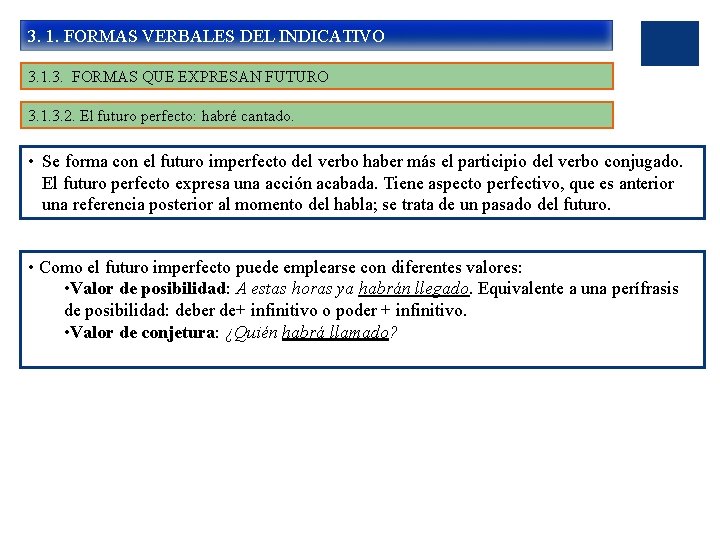 3. 1. FORMAS VERBALES DEL INDICATIVO 3. 1. 3. FORMAS QUE EXPRESAN FUTURO 3.